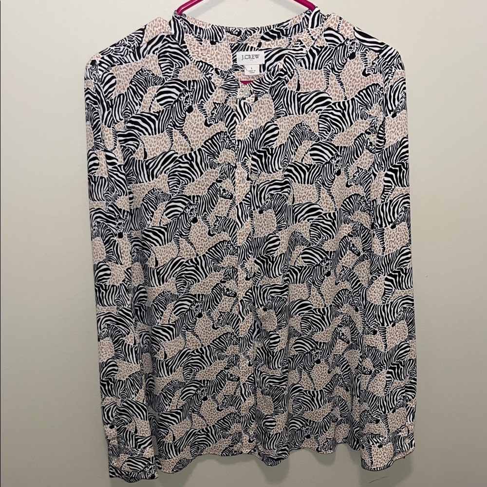 J. Crew Black and Cream Animal Print Top